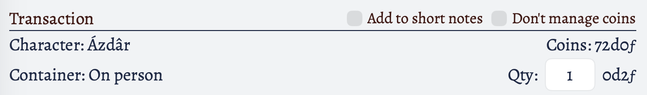 The transaction header for Azdar showing how many coins he currently has.