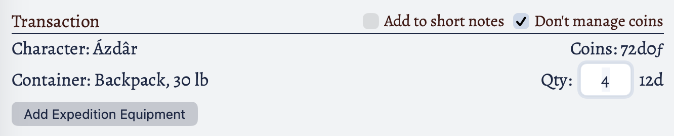 The don't manage coin checkbox selected.
