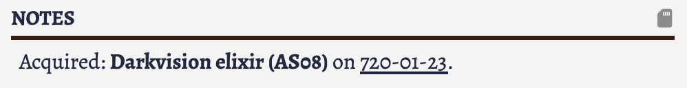 The added note for the Dark Vision Elixir.