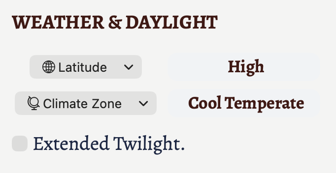 A closer view at the Weather & Daylight section.