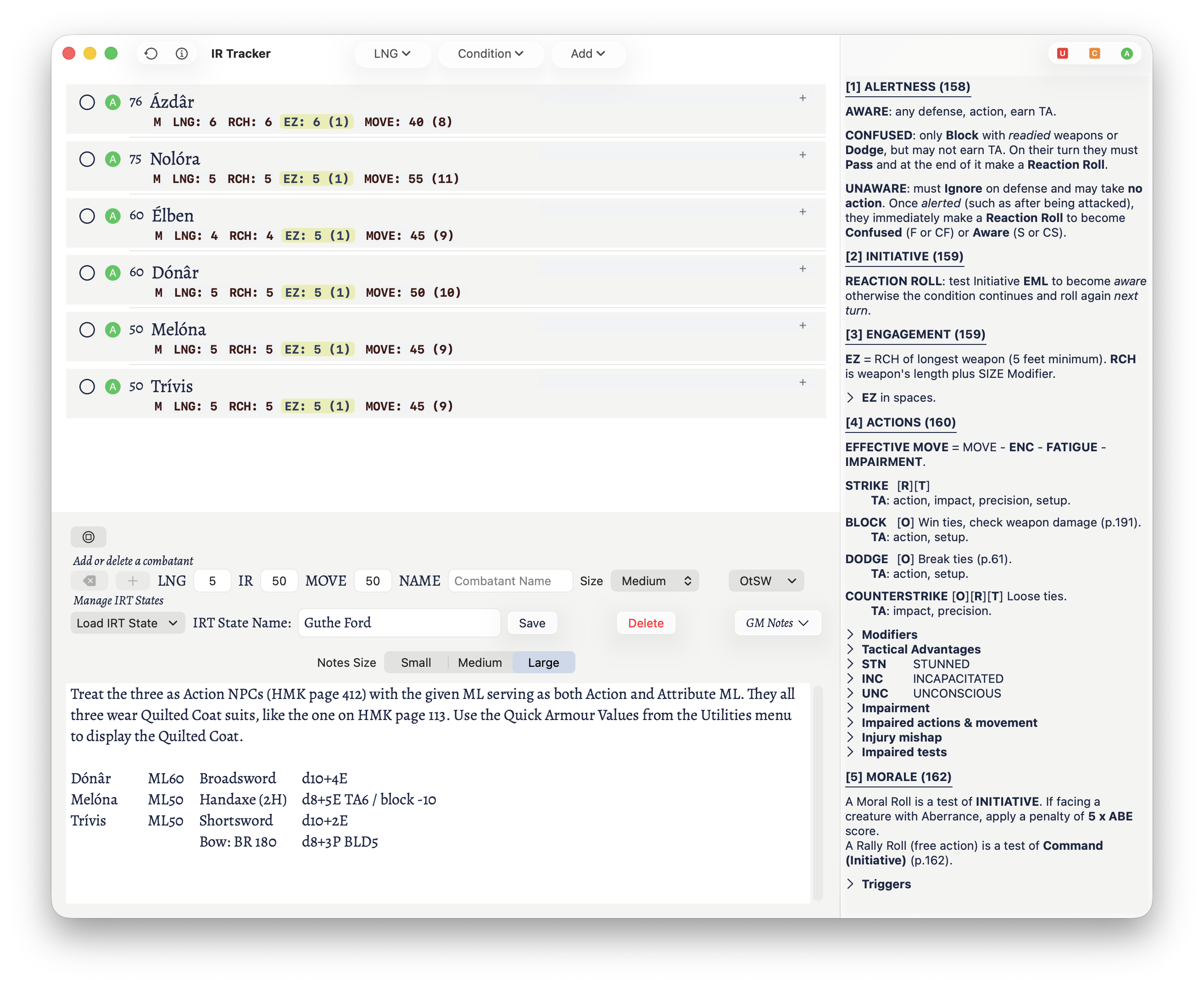 Example of GM notes about the state at the end of a session.