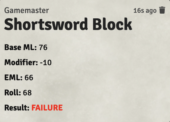 The result of a sword block.