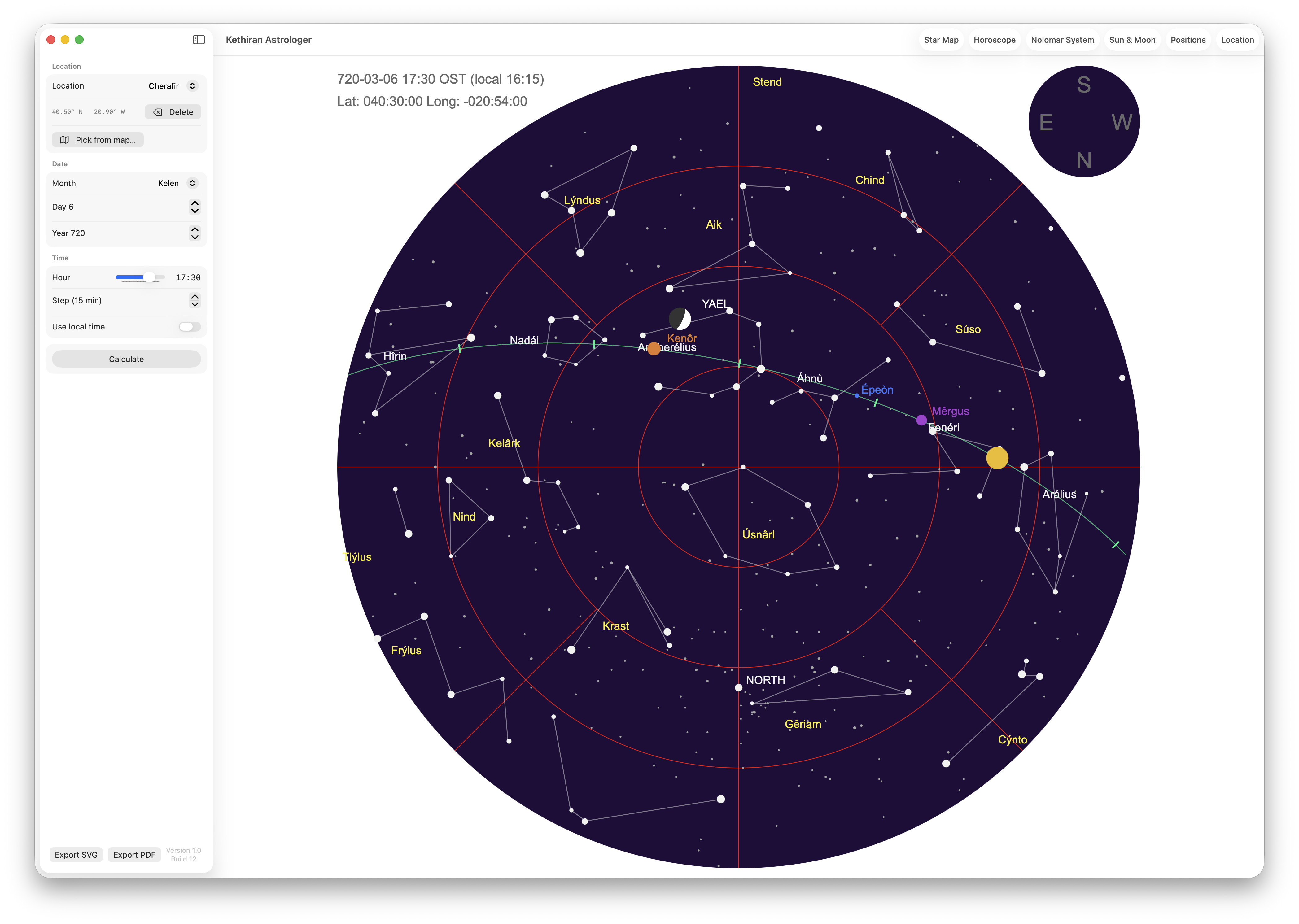 The star map view of the SwiftUI version of Kethiran Astrology.