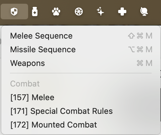 The Melee menu.