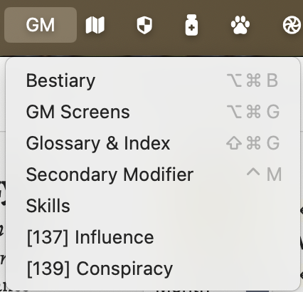 The GM menu.