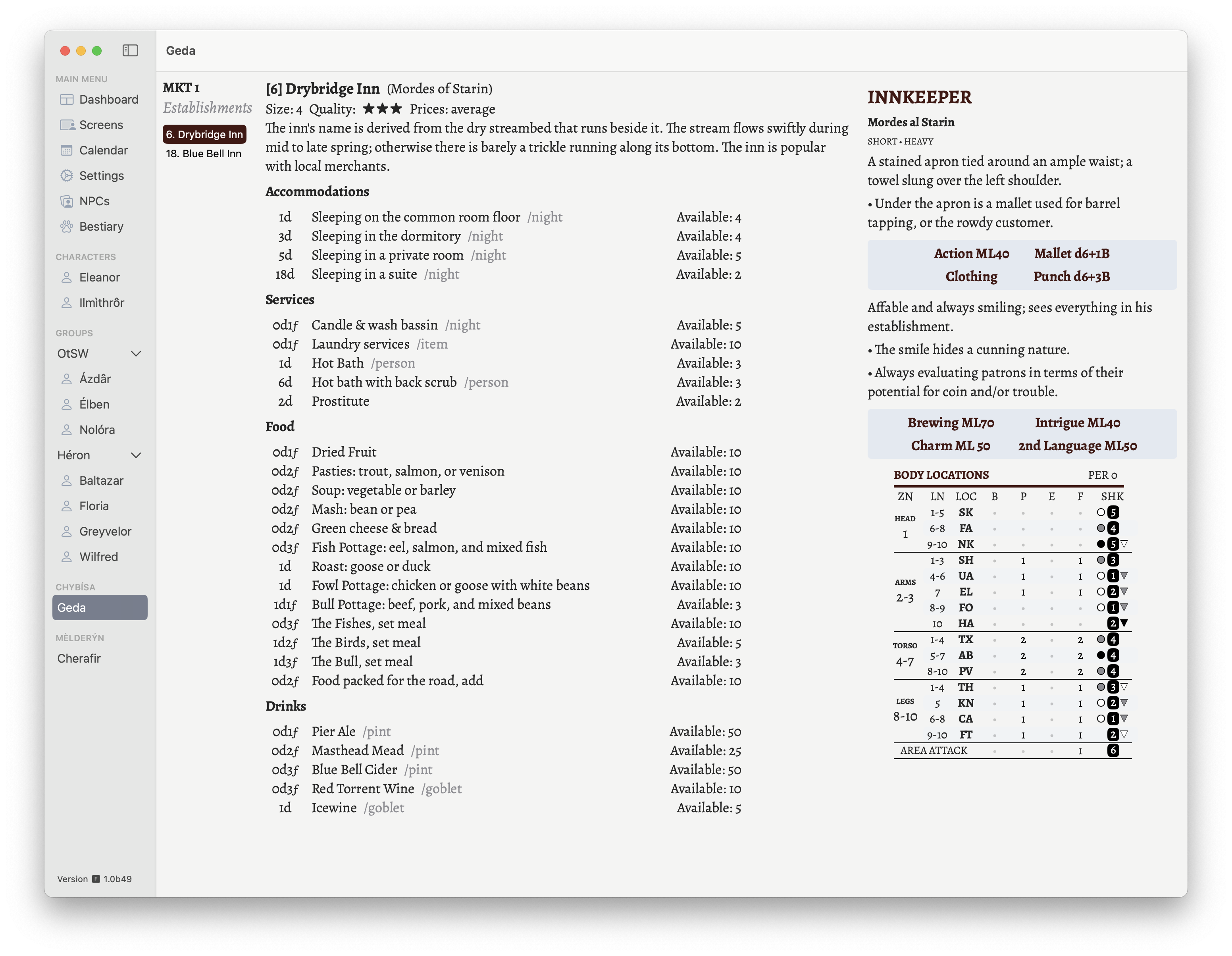 An example of an Inn in a 'Market' section of the sidebar.