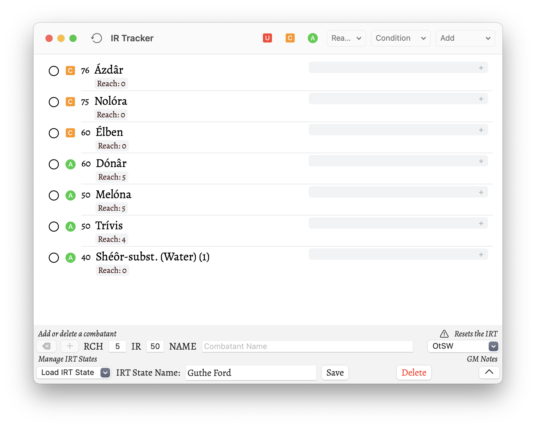 An example of an IRT set for the On the Silver Way adventure.